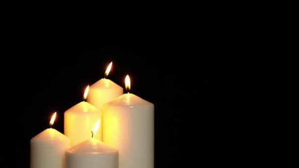 Lights Five White Candles Black Background — Stock video
