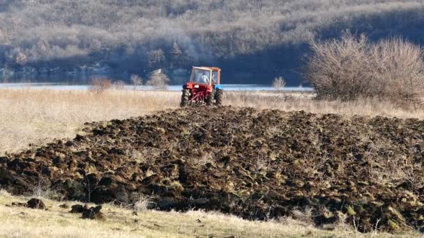 Two Tractor Plowing Field — Video Stock