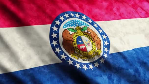 Missouri State Flag Waving Wind Grunge Version — Vídeos de Stock