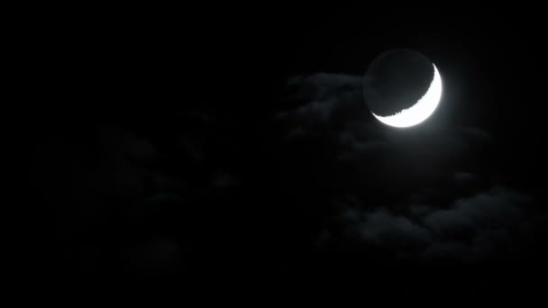 Crescent Moon Night Time — стоковое видео