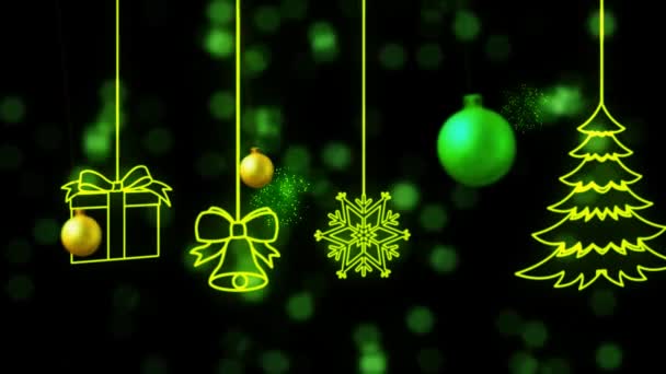 Christmas Night Green Yellow Ornaments Gifts — 图库视频影像