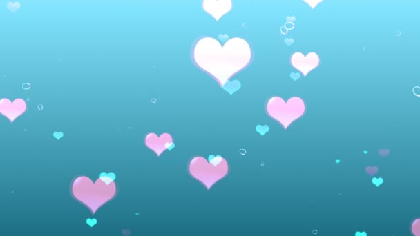 Clean Floating Hearts Blue Background — 图库视频影像