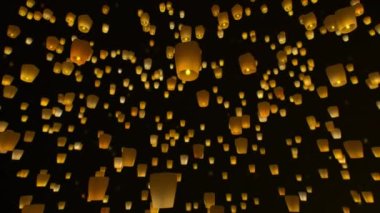 Sky Lanterns Flying at Night
