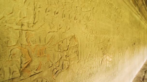 Wand Bas Relief Detail Kunst Angkor Wat Siem Reap Cambodja — Stockvideo