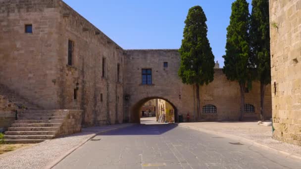 Ancient Old Historic Street Old Town Rhodes Greece — ストック動画