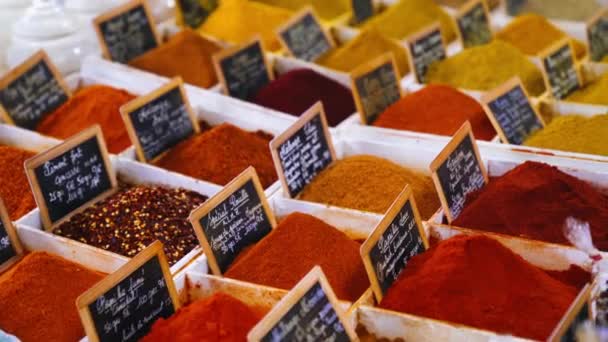Pile Spices Sale Farmers Market — Stock Video