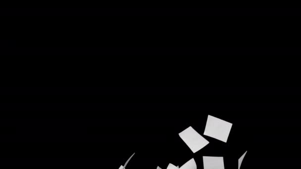 Many Papers Flying Air Black Background — Stock video