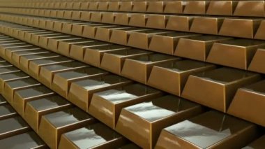 Altın tuğla külçeleri yığılmış duvarda