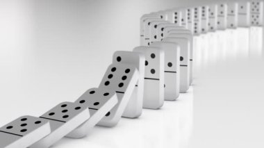 White dominoes falling in a 3D animation