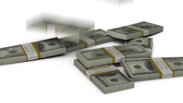 Stacks 100 Bills Falling Pile — Vídeo de Stock
