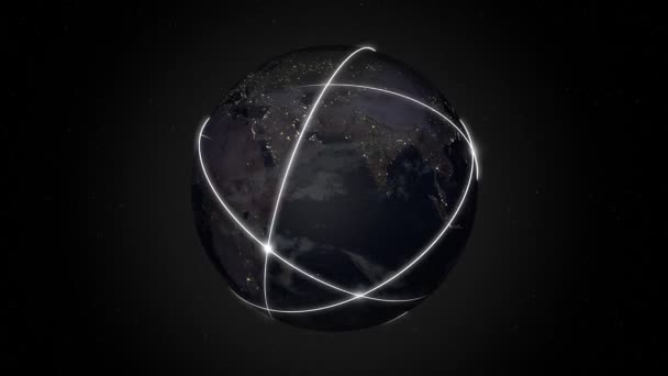 Data Communication Globe Night Animation — стоковое видео