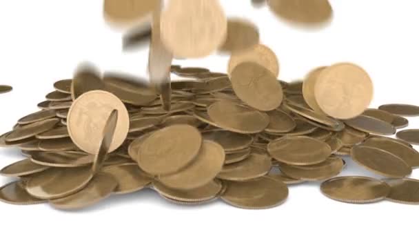 Gold Coins Falling Pile — Stock Video