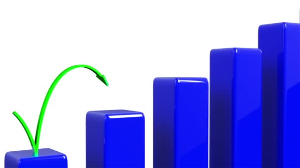 Green Arrow Climbing Higher Blue Bars Chart Loop — Vídeo de Stock
