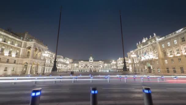 Timelapse Piazza Dell Unit Italia Trieste Night — стокове відео