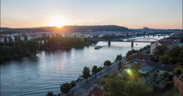 Timelapse Vltava River Prague Sunset — Vídeos de Stock