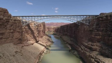 Aerial shot of Colorado River with Navajo Bridge.