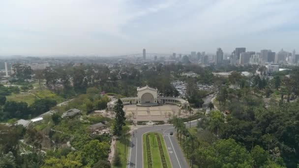 Aerial Shot Spreckels Organ Pavilion San Diego California — Stock video