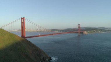 Aerial view of Golden Gate Bridge over Pacific Ocean