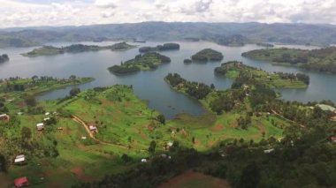 Aerial view of the Lake Bunyonyi and its surroundings in Uganda