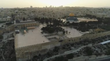 Aerial view of the Old City of Jerusalem, with Dome of the Rock.