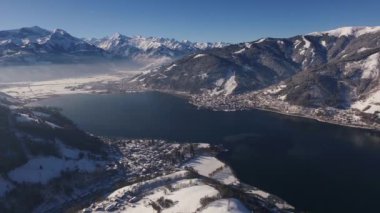 Aerial view of Zeller See on a winter day, Austria