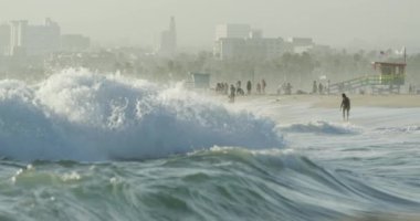 Agitated waves on the shore of Venice Beach