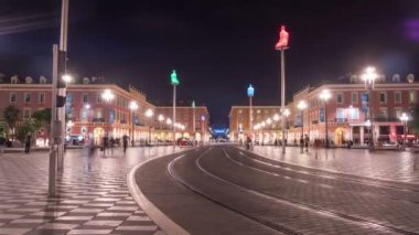 Timelapse of Place Massna at night in Nice