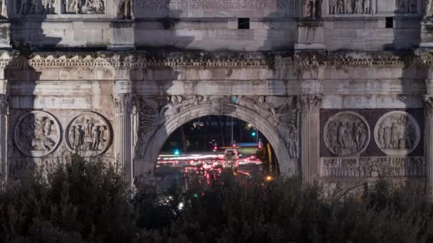Timelapse Cars Driving Arch Constantine Evening Rome — Vídeo de stock