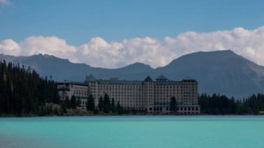 Timelapse of Chateau Lake Louise on the eastern shore of Lake Louise in Banff National Park.