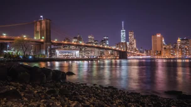 Timelapse Brooklyn Bridge Manhattan Night ストック映像