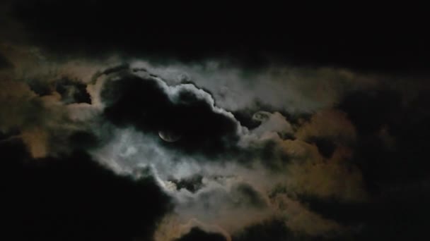 Moon Clouds Mystery Night Sky Clouds Fly Front Moon Mysterious — Stockvideo