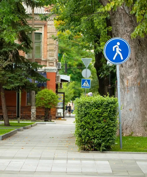 Pedestrian Zone Sign Summer Park Pavement City Park Soft Selective — ストック写真