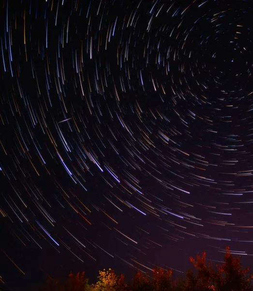 Star Trails Night Sky Long Exposure Movement Stars Earth Lines — Foto Stock