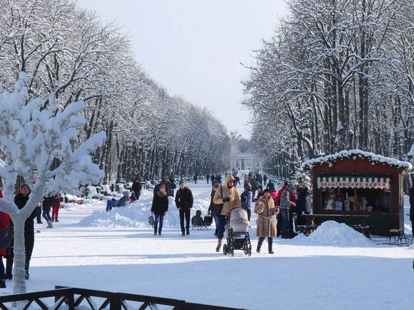 Stadt Charkiw Ukraine Januar 2018 Ein Verschneiter Stadtpark Dem Menschen — Stockfoto