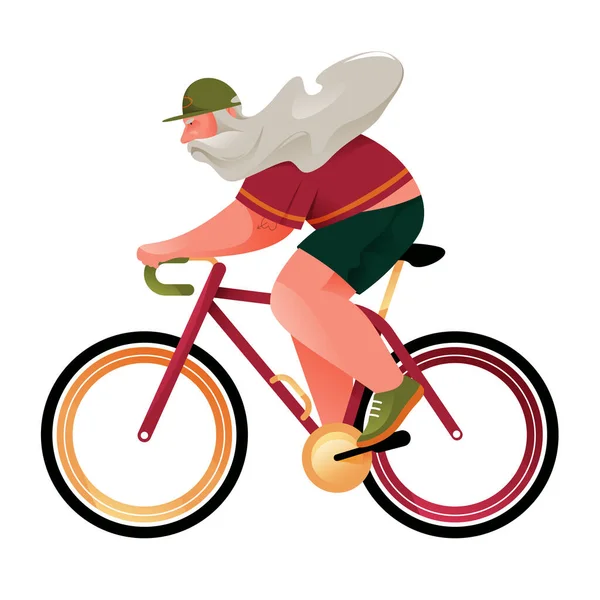 Chubby Bearded Man Rides Bicycle Athlete Vector Illustration Character Design — 스톡 벡터