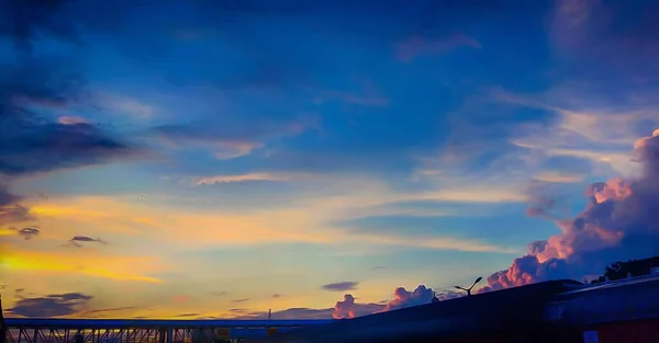 Dramatic Sunset Sky Clouds Beautiful Landscape Sunset Sunset Dark Silhouettes — Stockfoto