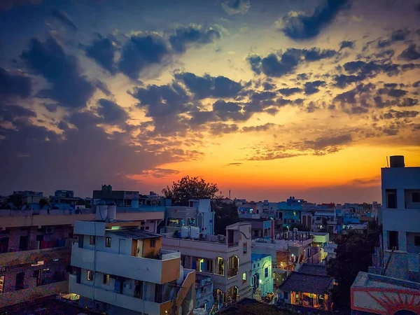 Dramatic Sunset Sky Clouds Beautiful Landscape Sunset Sunset Dark Silhouettes — Fotografia de Stock