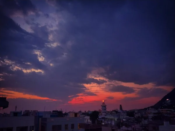 Dramatic Sunset Sky Clouds Beautiful Landscape Sunset Sunset Dark Silhouettes — Fotografia de Stock