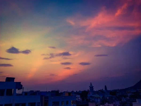 Dramatic Sunset Sky Clouds Beautiful Landscape Sunset Sunset Dark Silhouettes — Fotografia de Stock