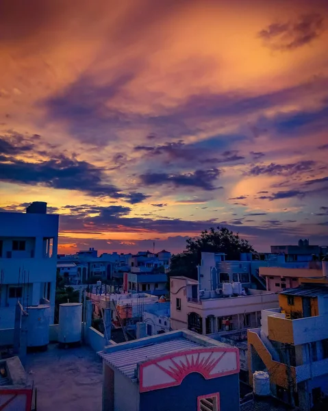 Dramatic Sunset Sky Clouds Beautiful Landscape Sunset Sunset Dark Silhouettes — Photo