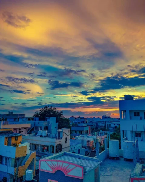 Dramatic Sunset Sky Clouds Beautiful Landscape Sunset Sunset Dark Silhouettes — Foto Stock