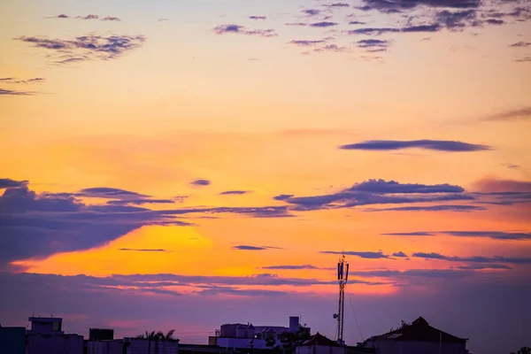 Dramatic Sunset Sky Clouds Beautiful Landscape Sunset Sunset Dark Silhouettes — 스톡 사진