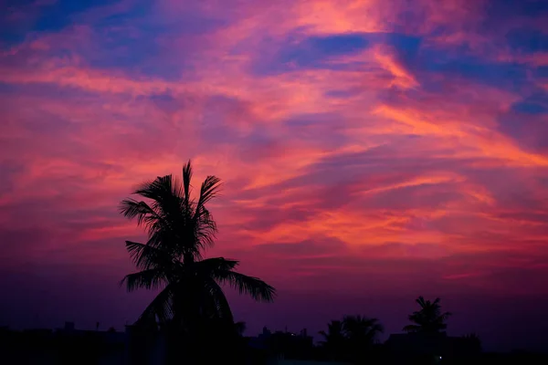 Dramatic Sunset Sky Clouds Beautiful Landscape Sunset Sunset Dark Silhouettes — Stockfoto