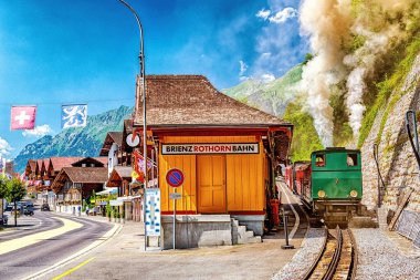 Basis station of the Brienz Rothorn Railway (Brienz Rothorn Bahn), a tourist rack railway in Switzerland, that connects Brienz, on Lake Brienz, with the summit of the Brienzer Rothorn clipart