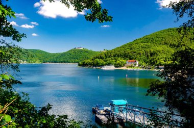 Edersee lake, a famous reservoir in Waldeck-Frankenberg, Hesse, Germany with Waldeck castle