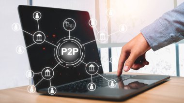 Dünyanın dört bir yanındaki insanları birbirine bağlayan P2P döviz kurunun sosyal ağı, çevrimiçi pazarlar ve hizmetler ağı üzerinden değiş tokuş kavramı.