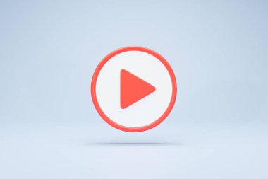 3D Rendering Video and Media Player Circle Icon Symbols Isolated Social Media Red Color on Background Front