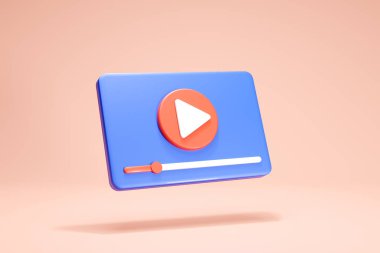 3D Rendering Video Player Icon Symbols Isolated Social Media Interface Blue Color on Background Perspective