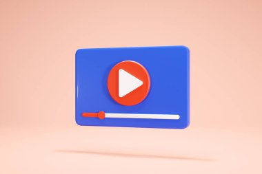 3D Rendering Video Player Icon Symbols Isolated Social Media Interface Blue Color on Background Side