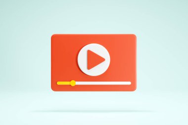 3D Rendering Video Player Icon Symbols Isolated Social Media Interface Red Color on Background Front